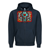 Navy Christmas cross with background Zipper Hoodie - Jasminsmagicworld