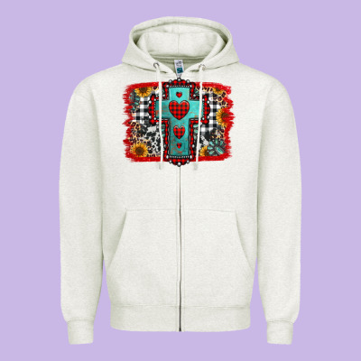 Christmas Cross With Background Zipper Hoodie Designed By Jasminsmagicworld