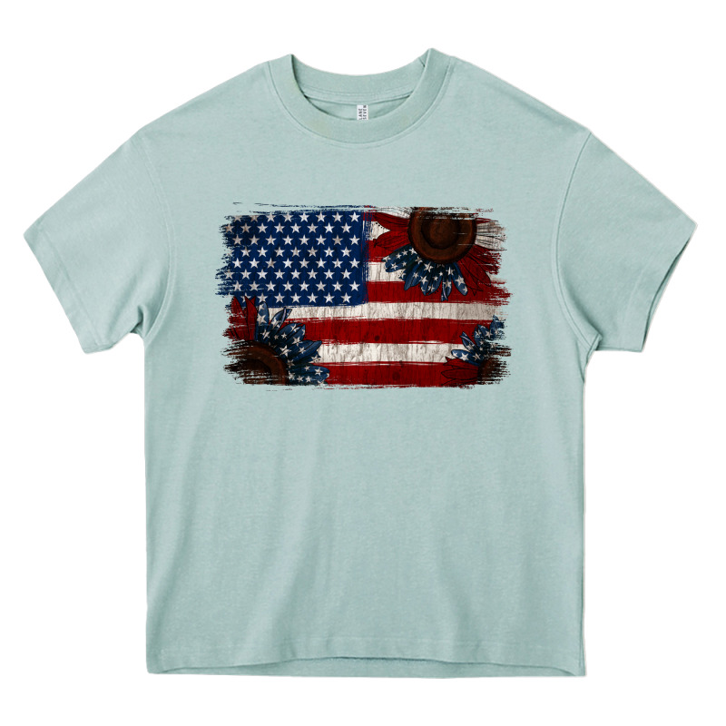 Distressed Sunflower American Flag Heavy Core Tee by Jasminsmagicworld | Teevron