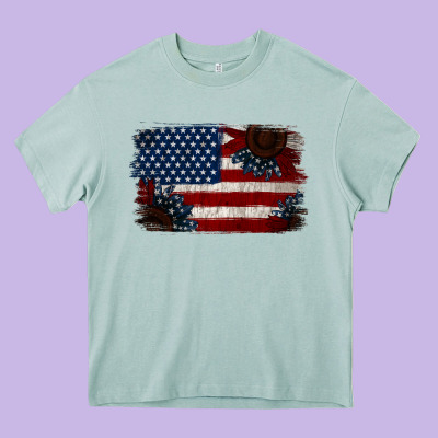 Distressed Sunflower American Flag Heavy Core Tee Designed By Jasminsmagicworld