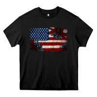 Black Distressed Sunflower American Flag Heavy Core Tee - Jasminsmagicworld