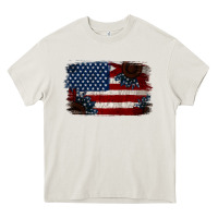 Cream Distressed Sunflower American Flag Heavy Core Tee - Jasminsmagicworld