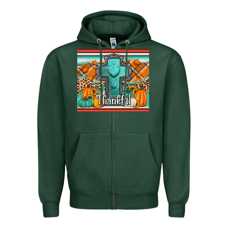 Fall Thankfull Cross Zipper Hoodie by Jasminsmagicworld | Teevron