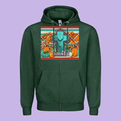 Fall Thankfull Cross Zipper Hoodie Designed By Jasminsmagicworld