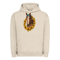 Pigment French Oak brown horse with gemstone and sunflowers Urban Hoodie - RanaPortraitStore