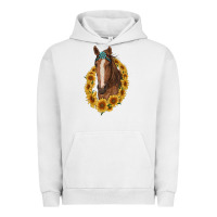 Pigment Lunar Rock brown horse with gemstone and sunflowers Urban Hoodie - RanaPortraitStore