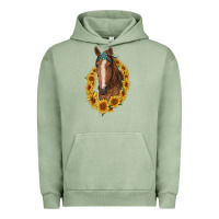 Pigment Oil Green brown horse with gemstone and sunflowers Urban Hoodie - RanaPortraitStore