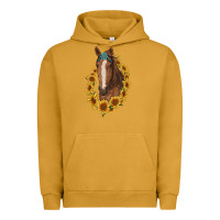 Pigment Peanut Butter brown horse with gemstone and sunflowers Urban Hoodie - RanaPortraitStore