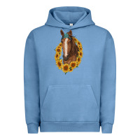 Pigment Pebble Blue brown horse with gemstone and sunflowers Urban Hoodie - RanaPortraitStore