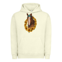 Pigment Pistachio brown horse with gemstone and sunflowers Urban Hoodie - RanaPortraitStore