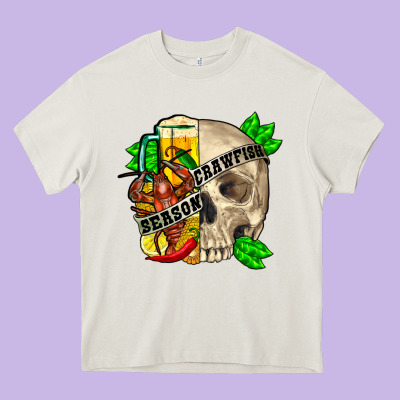 Skull Crawfish Season Heavy Core Tee Designed By Fadigitalartstudio