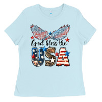 Baby Blue Western God Bless The USA 4th of July Ladies Tee - LillyAllenDesigns