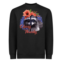 Black Classy But A Little Thrashy Racoon With Flowers Heavyweight Sweatshirt - Jasminsmagicworld