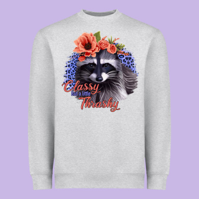Classy But A Little Thrashy Racoon With Flowers Heavyweight Sweatshirt Designed By Jasminsmagicworld