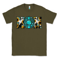 Army Green Sunflower Cowhide Turquoise Gemstone Mom Classic Tee - Jasminsmagicworld