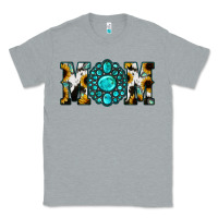 Heather Grey Sunflower Cowhide Turquoise Gemstone Mom Classic Tee - Jasminsmagicworld