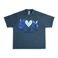 Midnight Navy Peace Love Cure Colon Cancer Urban Heavy Tee - Jasminsmagicworld