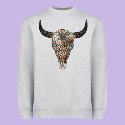 Leopard Bull Skull Heavyweight Sweatshirt Designed By Jasminsmagicworld