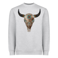Heather Grey Leopard Bull Skull Heavyweight Sweatshirt - Jasminsmagicworld