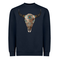 Navy Leopard Bull Skull Heavyweight Sweatshirt - Jasminsmagicworld