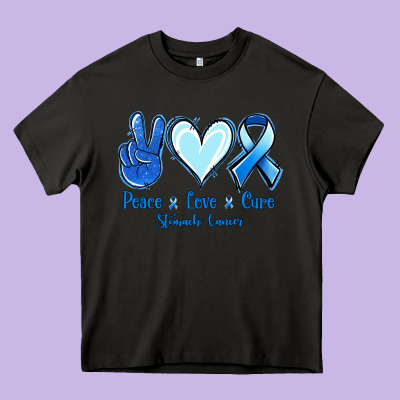 Peace Love Cure Stomach Cancer Heavy Core Tee Designed By Jasminsmagicworld