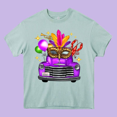 Mardi Gras Truck Leopard Mask Heavy Core Tee Designed By Fadigitalartstudio