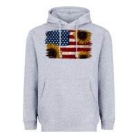 Heather Grey Distressed Yellow Sunflower American Flag Heavyweight Hoodie - Jasminsmagicworld
