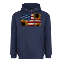 Navy Distressed Yellow Sunflower American Flag Heavyweight Hoodie - Jasminsmagicworld