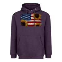 Plum Distressed Yellow Sunflower American Flag Heavyweight Hoodie - Jasminsmagicworld