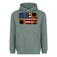 Sage Distressed Yellow Sunflower American Flag Heavyweight Hoodie - Jasminsmagicworld
