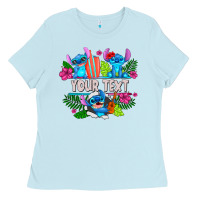 Baby Blue Your Text Stich Ladies Tee - CowhideDigitalArt