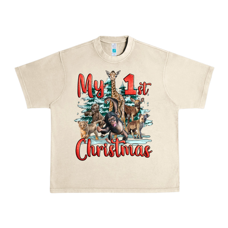 My First Christmas Baby Safari Animals Urban Heavy Tee by LillyAllenDesigns | Teevron