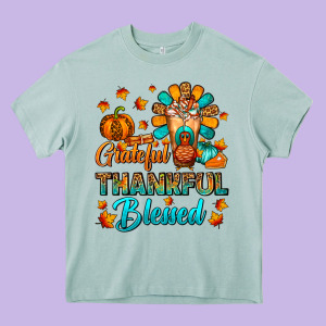 Grateful Thankful Blessed Thanksgiving Cold Drink Heavy Core Tee Designed By Fadigitalartstudio