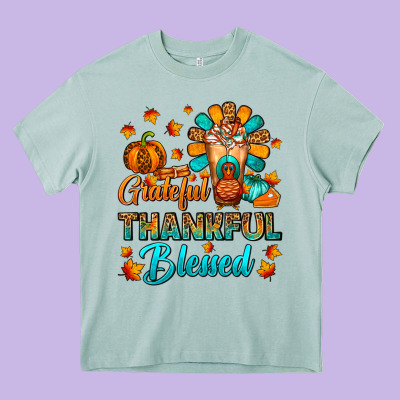 Grateful Thankful Blessed Thanksgiving Cold Drink Heavy Core Tee Designed By Fadigitalartstudio