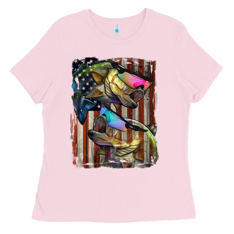 American Flag With Bass Fish Ladies Tee by LillyAllenDesigns | Teevron