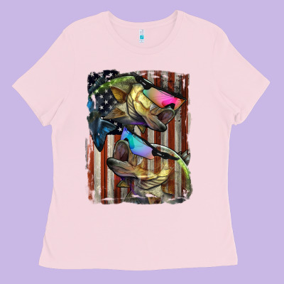American Flag With Bass Fish Ladies Tee Designed By Lillyallendesigns