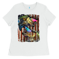 White American Flag With Bass Fish Ladies Tee - LillyAllenDesigns