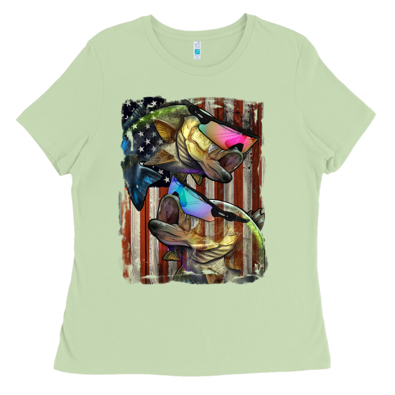 American Flag With Bass Fish Ladies Tee by LillyAllenDesigns | Teevron
