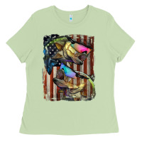 Matcha American Flag With Bass Fish Ladies Tee - LillyAllenDesigns