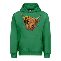 Emerald highland cow with sunflowers turquoise Urban Hoodie - RanaPortraitStore