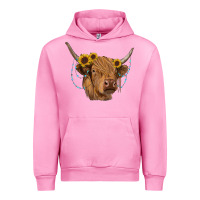 Fuchsia Pink highland cow with sunflowers turquoise Urban Hoodie - RanaPortraitStore