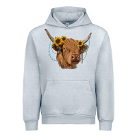 Heather Grey highland cow with sunflowers turquoise Urban Hoodie - RanaPortraitStore