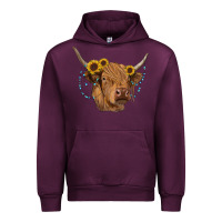 Mauve Wine highland cow with sunflowers turquoise Urban Hoodie - RanaPortraitStore