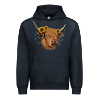 Navy highland cow with sunflowers turquoise Urban Hoodie - RanaPortraitStore