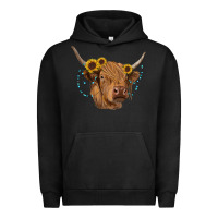 Pigment Black highland cow with sunflowers turquoise Urban Hoodie - RanaPortraitStore