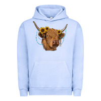 Pigment Grape Ice highland cow with sunflowers turquoise Urban Hoodie - RanaPortraitStore