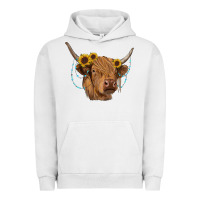 Pigment Lunar Rock highland cow with sunflowers turquoise Urban Hoodie - RanaPortraitStore