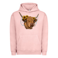 Pigment Salmon highland cow with sunflowers turquoise Urban Hoodie - RanaPortraitStore