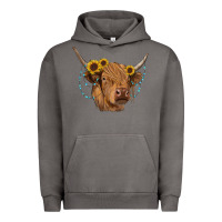 Pigment Tornado highland cow with sunflowers turquoise Urban Hoodie - RanaPortraitStore