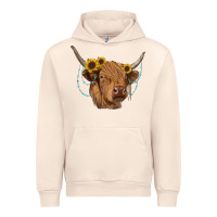 Sandshell highland cow with sunflowers turquoise Urban Hoodie - RanaPortraitStore